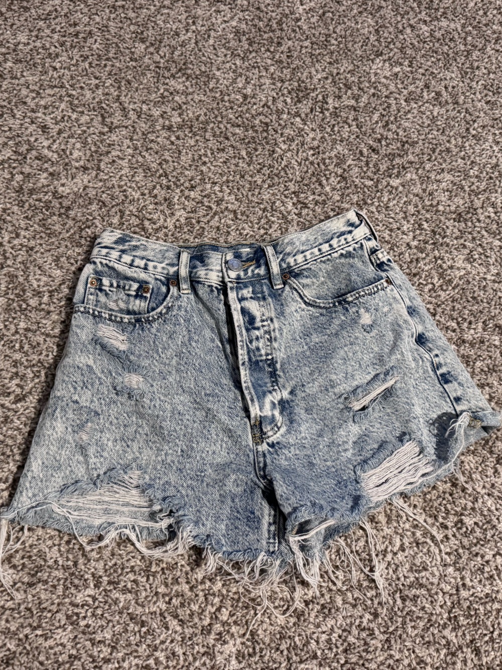 High-Rise Distressed Denim Shorts - Light Vintage Blue Wash